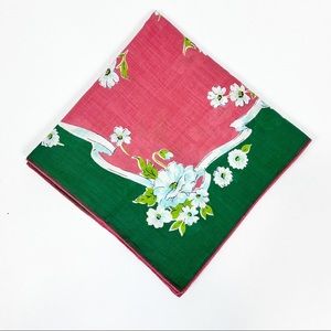 Glamour Girl Hand Rolled Green, peach, blue and white handkerchief Scarf VTG
